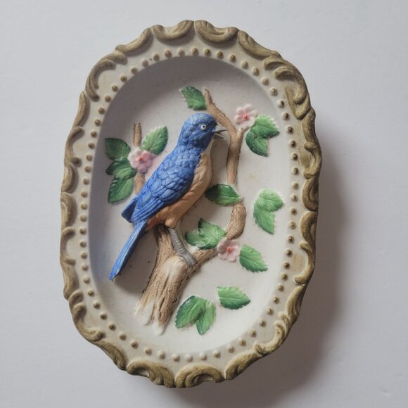 Vintage Homco Bluebird 3D Ceramic Wall Plaque With Floral Details & Ornate Borde - Picture 1 of 6